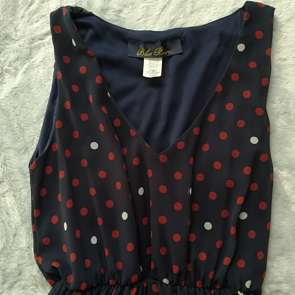 Blue Rain polka dot v-neck dress size large - Picture 2 of 3